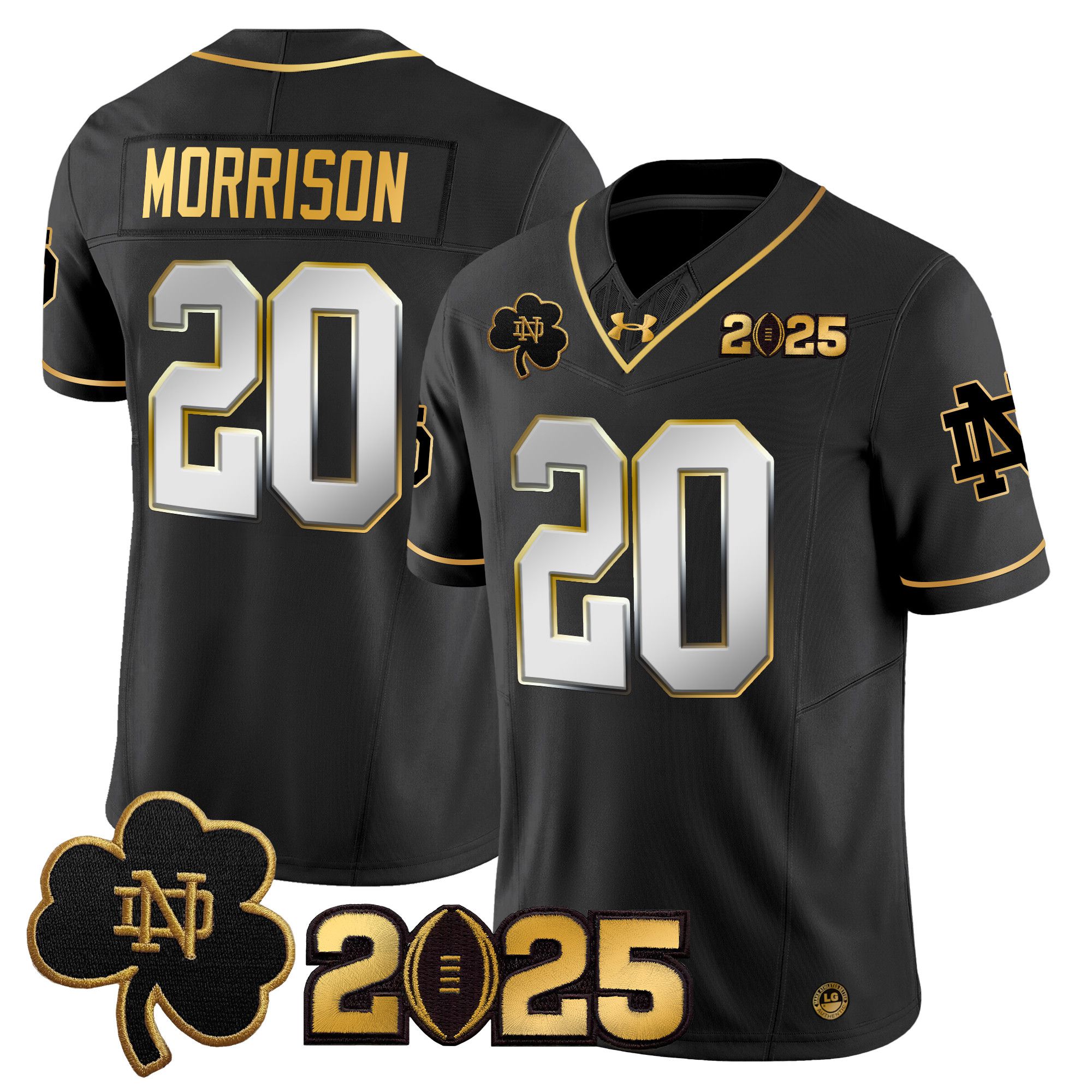 Men Notre Dame Fighting Irish #20 Morrison Black 2025 CFP Final Patch Gold Vapor Limited NCAA Jersey style 2